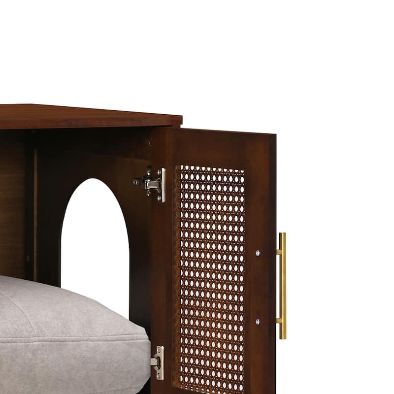 Christopher Knight Home - 47"W Rubber Wood Cat Cabinet with Rattan Doors & Cushion