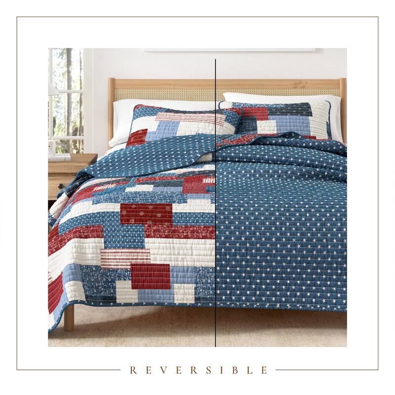 Linery & Co. All Season 3 Piece Americana Stitched Quilt Set with Shams