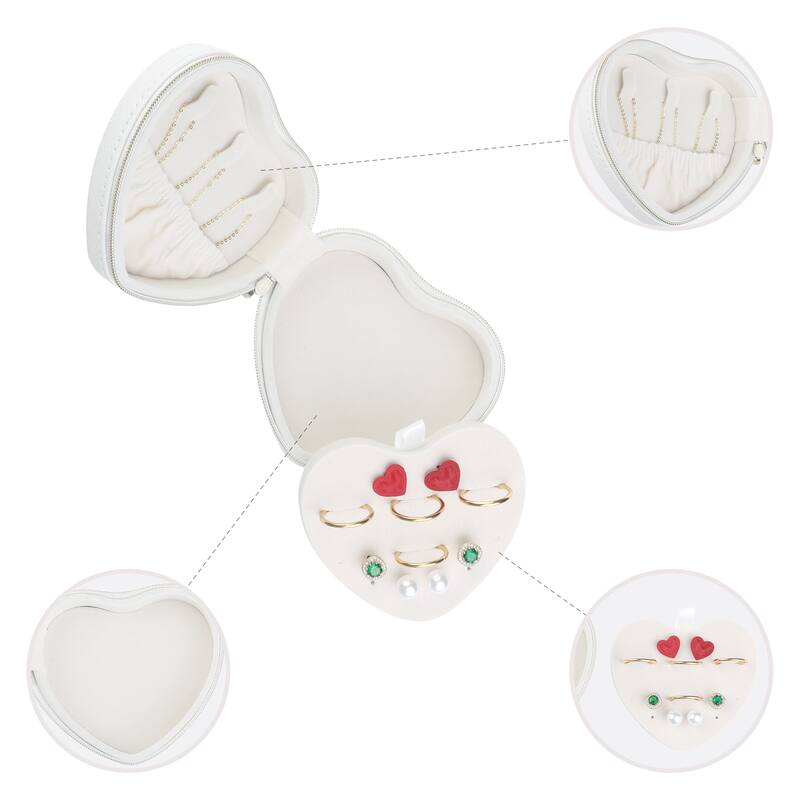 Travel Jewelry Box for Women, Mini Heart-shaped Portable PU Leather Jewelry Organizer Case Storage Display Holder