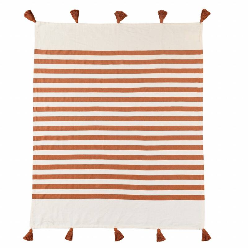 50" X 60" Orange Woven Cotton Striped Throw Blanket with Tassels