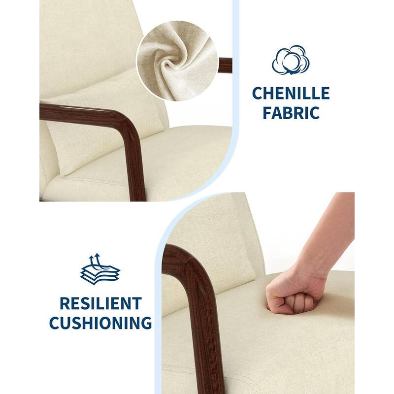 Modern Chenille Accent Sofa Chair, Lounge Armchair with Lumbar Pillow for Living Room, Bedroom