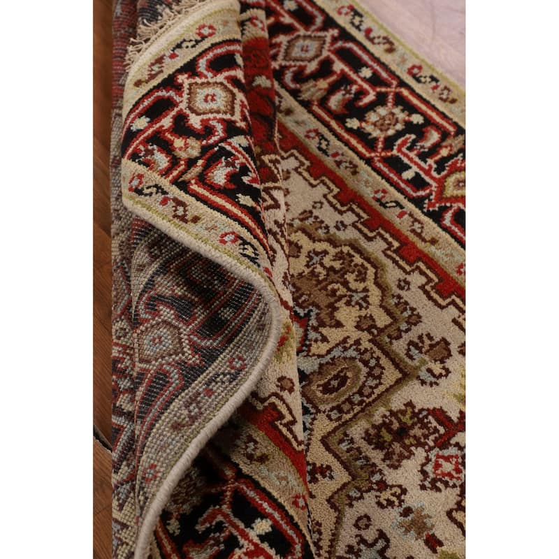 Ivory Geometric Heriz Serapi Indian Rug Hand-Knotted Wool Carpet - 3'11" X 5'10"