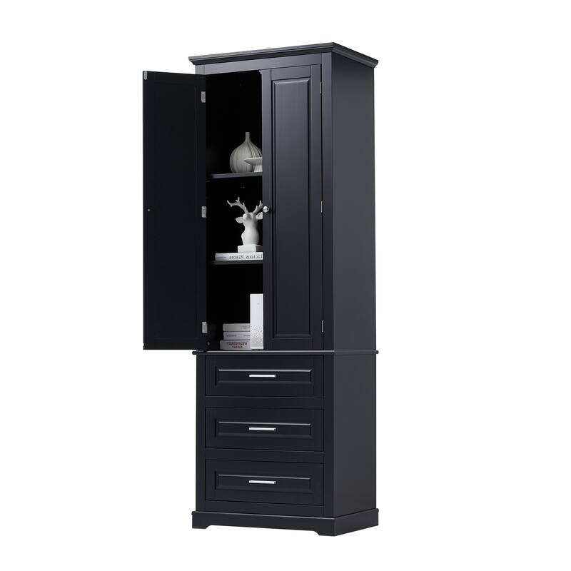 GDFStudio - Ashton Tall Storage Cabinet with Drawers, Adjustable Shelves