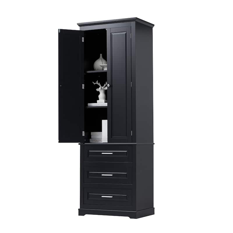 Tall Storage Cabinet with Three Drawers for Bathroom/Office, Black