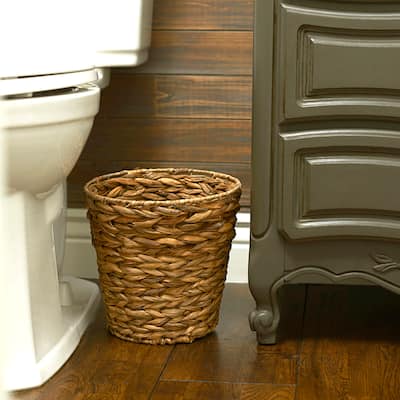 Household Essentials Woven Water Hyacinth Wicker Waste Basket, Natural