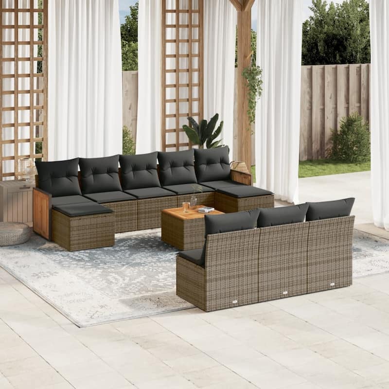 vidaXL Patio Sofa Set with Cushions Outdoor Conversation Furniture Poly Rattan - 21.7 x 21.7 x 14.6