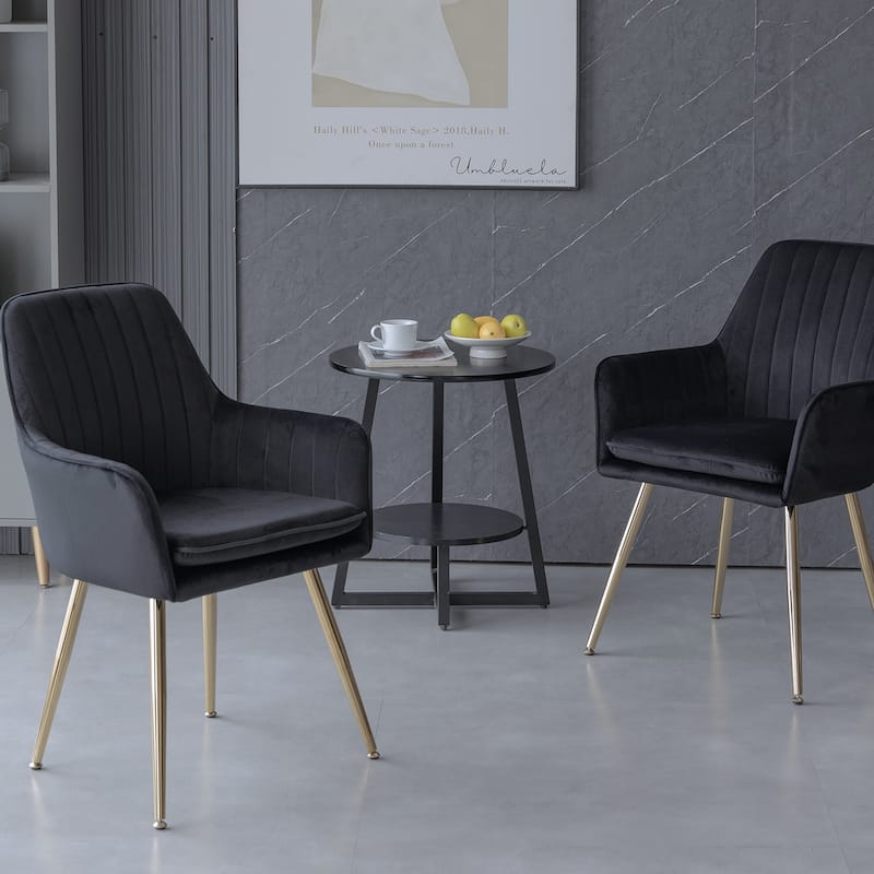 Dining Chair Set of 2 - Modern Mid-Back Accent Chairs with Gold Plating Legs - Upholstered Living Room Chairs (Set of 2)