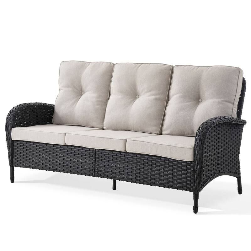 Gymojoy 3-Seat Outdoor Wicker Sofa with Professional Outdoor Cushions