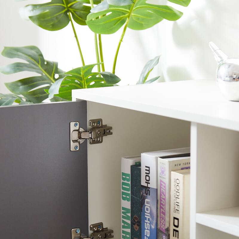 GDF Studio - Modern Particle Board TV Stand with LED Remote Lighting, Storage Cabinets & Open Shelves