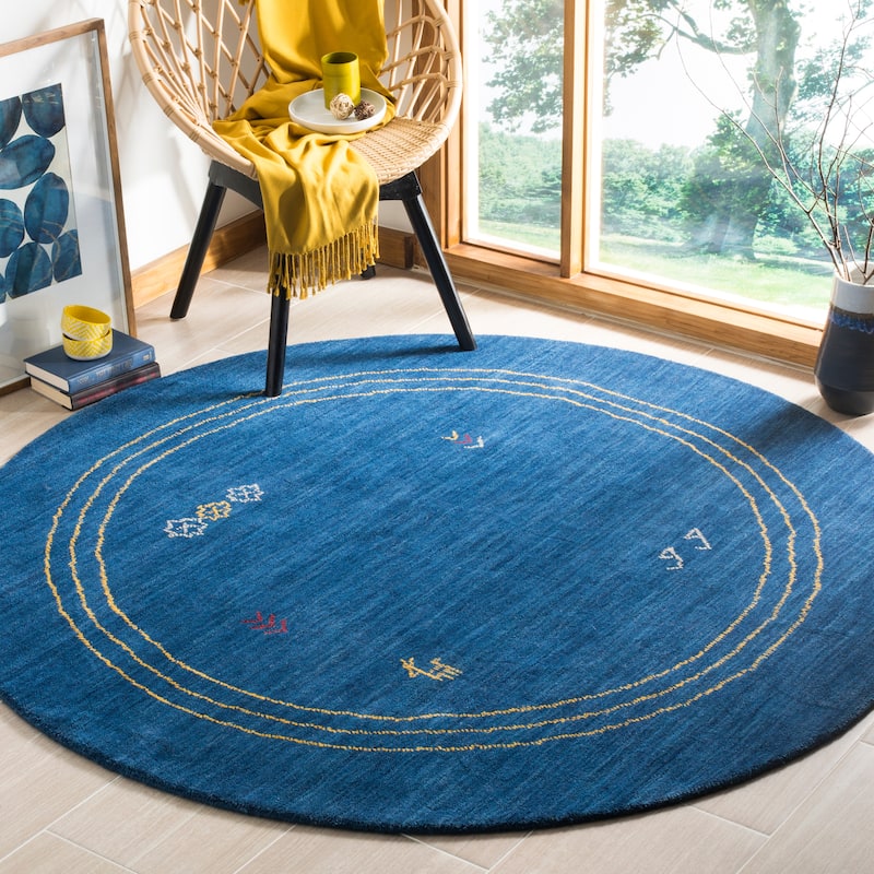 SAFAVIEH Handmade Himalaya Dreamy Floral Modern Hand-spun Wool Rug - 6' Round - Blue/Multi