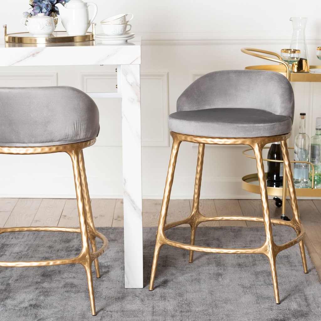 Aarush Counter Stool - Modern Rustic Seating with Hand-Forged Metal Frame and Low Back for Kitchen Island or Lounge