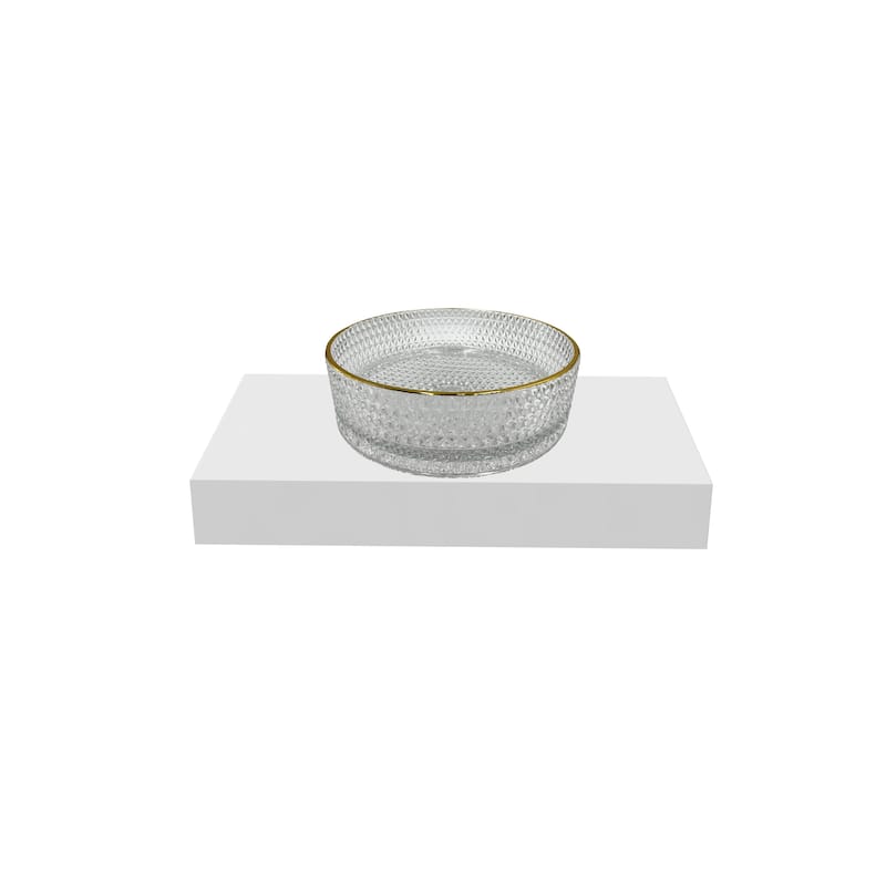 Scotch 16" & 14" Round Decorative Crystal Vessel Sinks With White Base - 30"Countertop - 16"Clear With Gold Rim