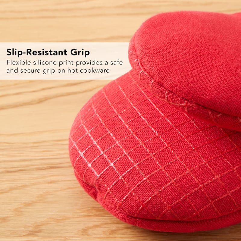 KITCHENAID Gourmet Series Gridlines Mini Oven Mitts 2-Pack Set, Heat Resistant up to 600°F, Soft Silicone Grip, Magnetic Cuff