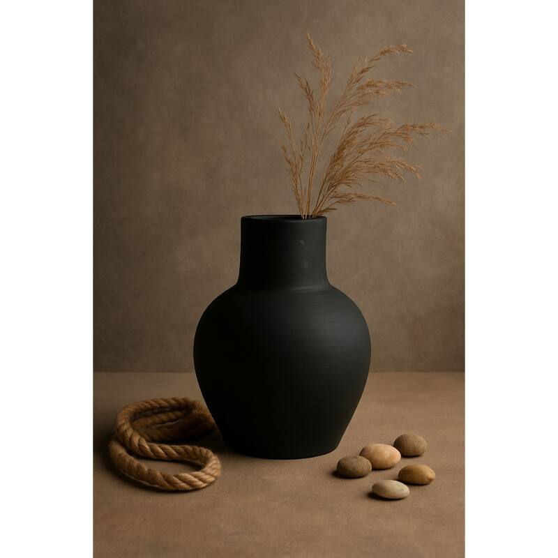 Black Terracota Gourd Vase - Black