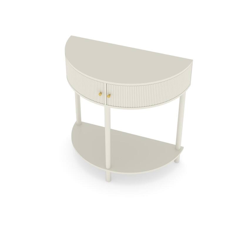 Half Moon Rattan Console Table - Curved Entryway Table with 2 Drawers and Shelf