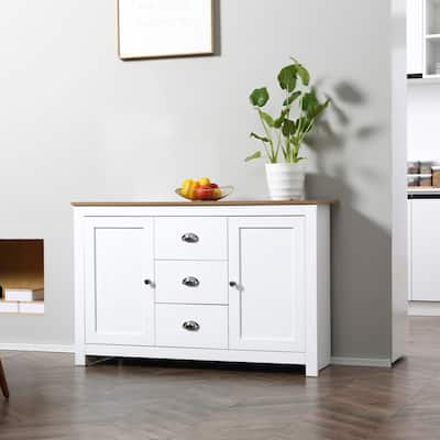 HOMCOM Kitchen Storage Sideboard with Adjustable Shelves, Dining Buffet Server Cabinet with 3 Drawers