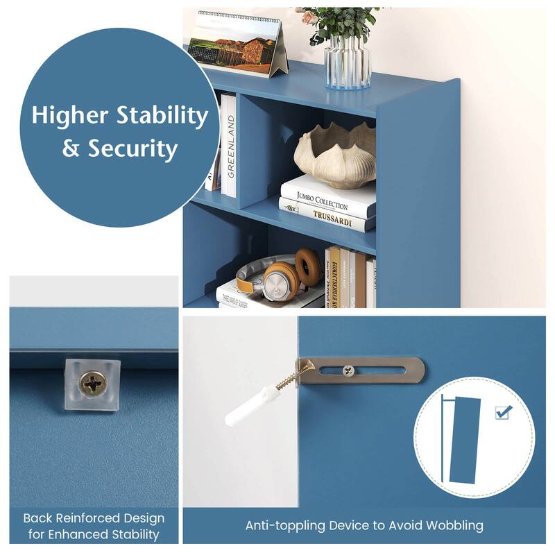 Costway 3-tier Open Bookcase 8-Cube Bookshelf Storage Display Cabinet - 48'' x 12.5'' x 36.5''