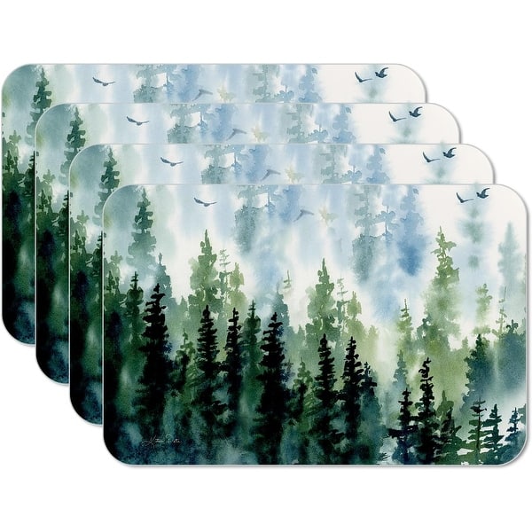 Tree Line 4 Pack Reversible Easy Care Flexible Plastic Placemats Made in The USA BPA Free Easily Wipes Clean