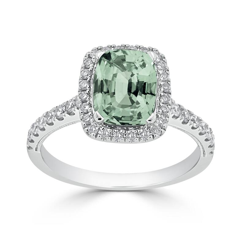 Auriya 1 1/8ct Cushion-cut Green Amethyst and Halo Diamond Engagement Ring 3/8ctw 14k Gold