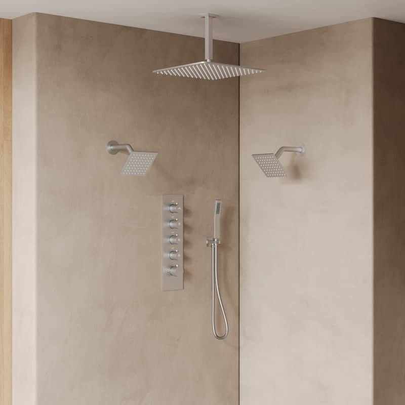 15-Spray Patterns Thermostatic Shower System, Shower Faucet Set 16" & 6" Triple Shower Heads (Valve Included)