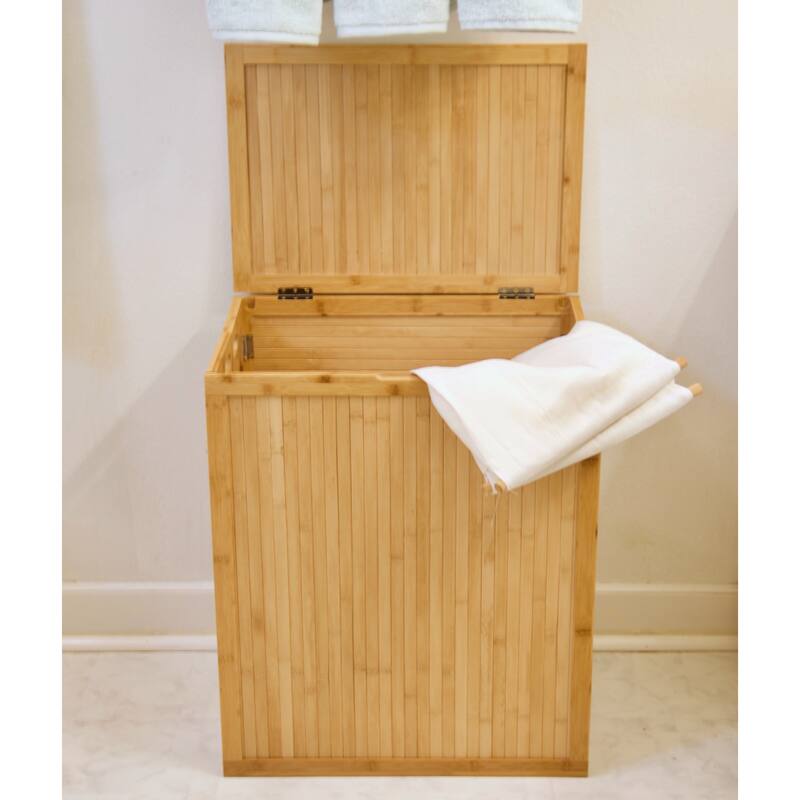Solid Bamboo Folding Clothes Hamper w/ Removable Laundry Bag