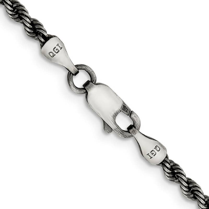 Curata 925 Sterling Silver Ruthenium 2.5mm Rope Chain Necklace (Lobster)