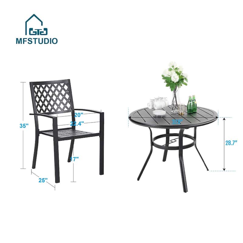 MAISON ARTS 5-Piece Outdoor 37.8"/42" Round Metal Patio Dining Set