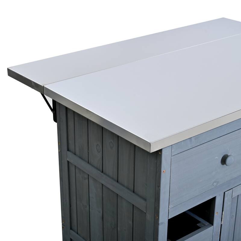 Extendable 41.9" Outdoor Kitchen Island with Stainless Steel Top and Side Spice Rack, Kitchen Cart with Drawers, Storage Cabinet
