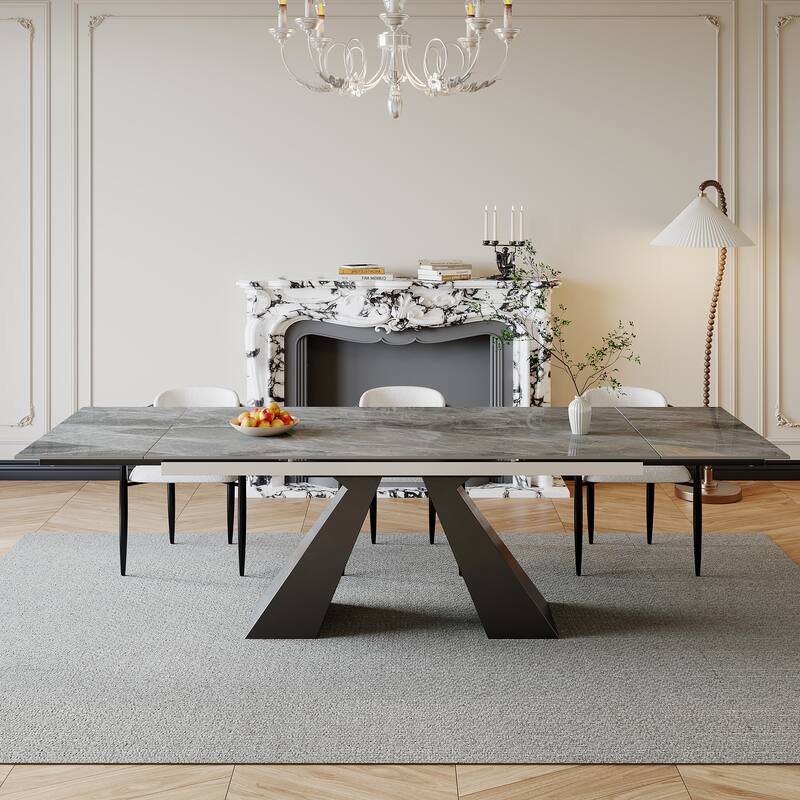 110.24 Inch Modern Minimalist 9 - Piece Extendable Sintered Stone Top Double Pedestal Dining Set