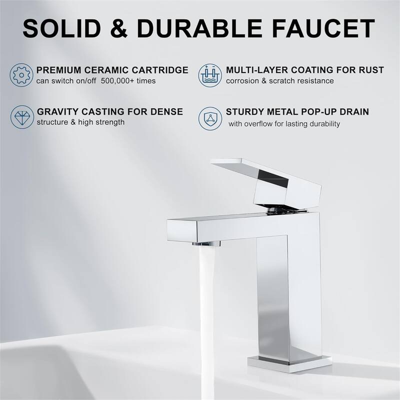 Bathroom Faucet with Single Handle, Pop-Up Drain & Hoses - Solid Brass