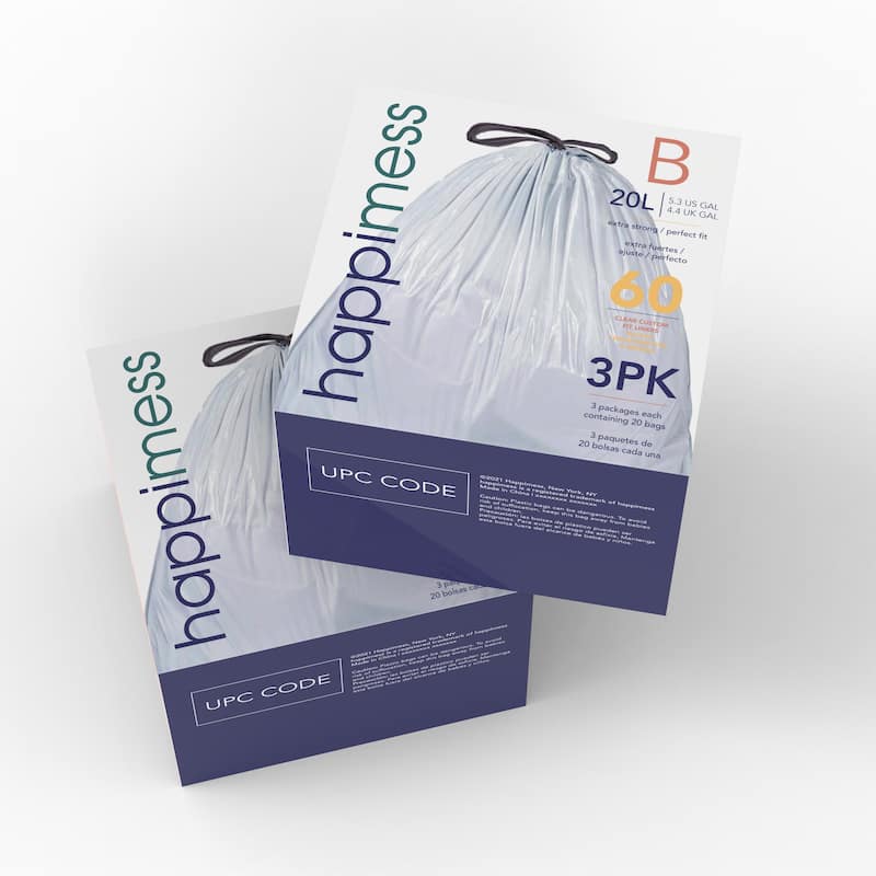 happimess 5.3-Gal (20L) Drawstring Trash Can Liner, Clear (3-Packs, 60Count)