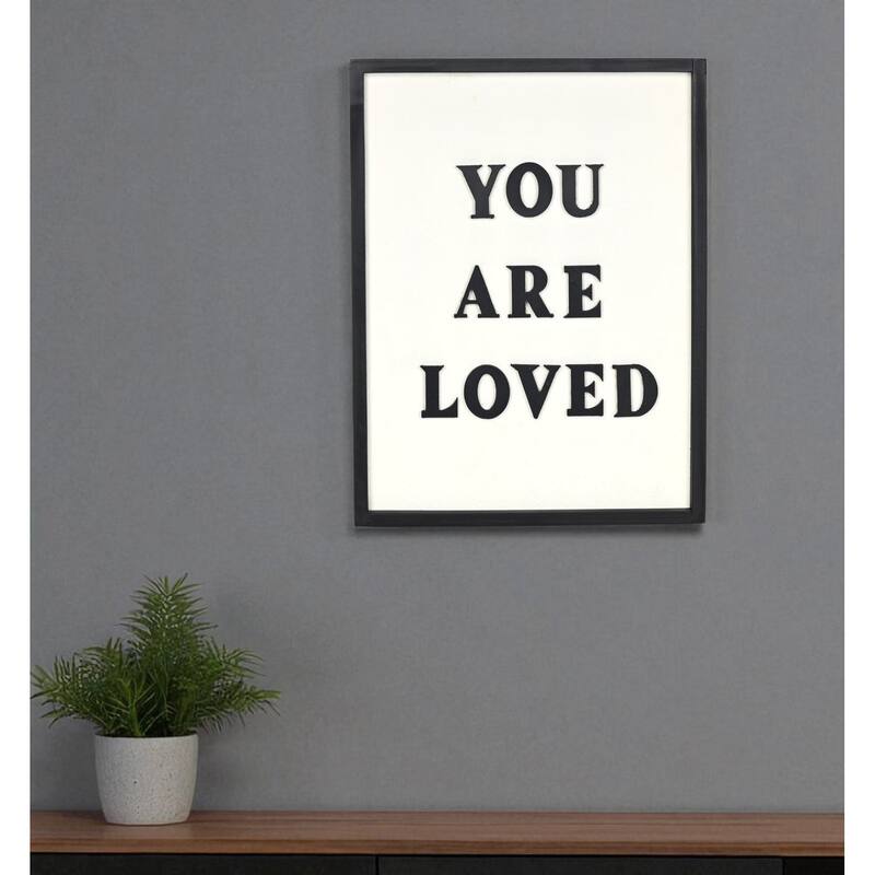 HomeRoots 16" X 12" Black And White You Are Loved Framed Wall Decor - White/Black - 12.25 in. x 16.25 in.  x 1.00 in.