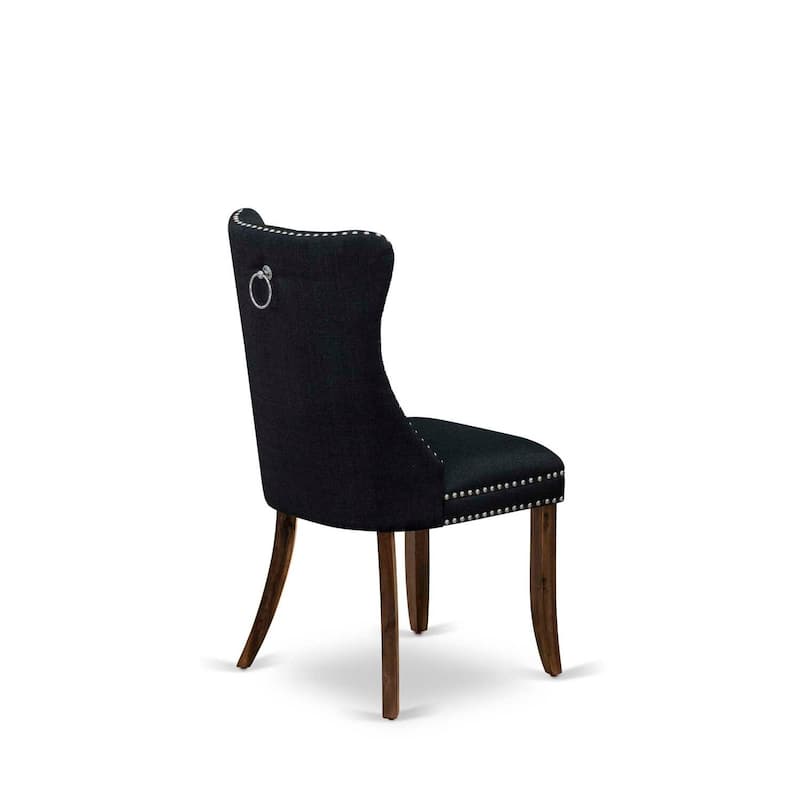 Parson Dining Chairs Set of 2 - Black Linen Upholstered Accent Chairs - Antique Walnut Legs
