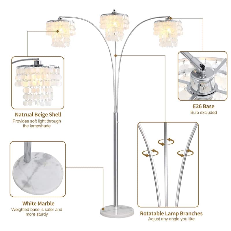 Brio 90" 3-Light Modern Arc Floor Lamp - 90