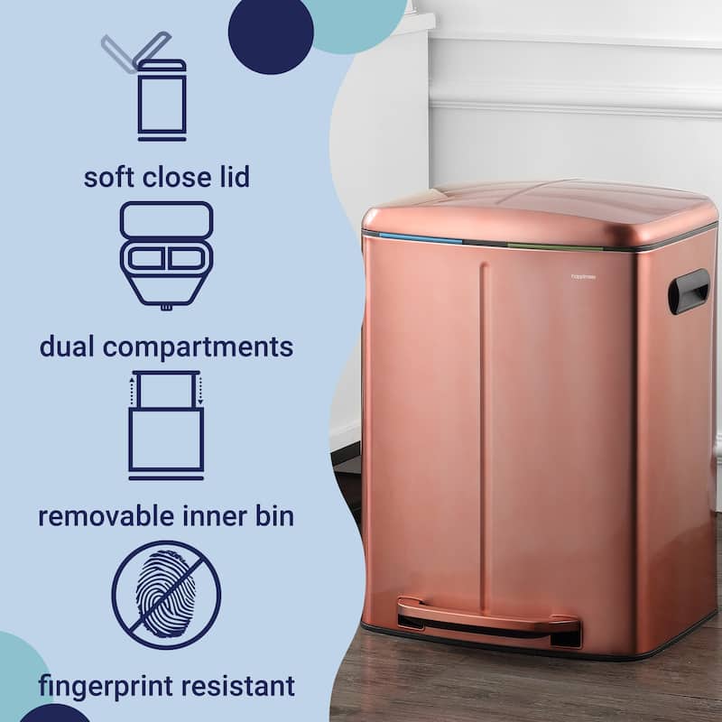 happimess 10.6-Gallon Double Bucket Trash Can with Soft Close Lid