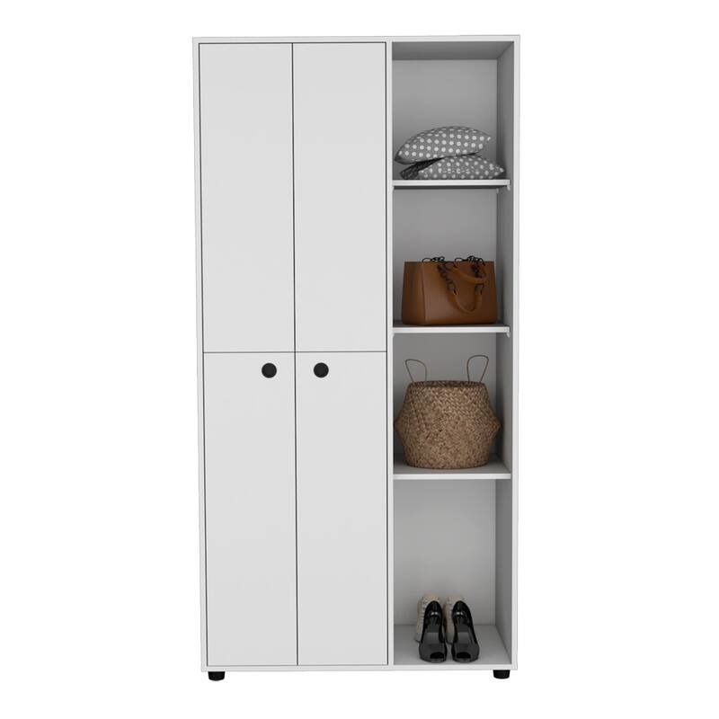 19.48" Modern Double-door Armoire with 2 Durable Metal Rods and Three Shelves