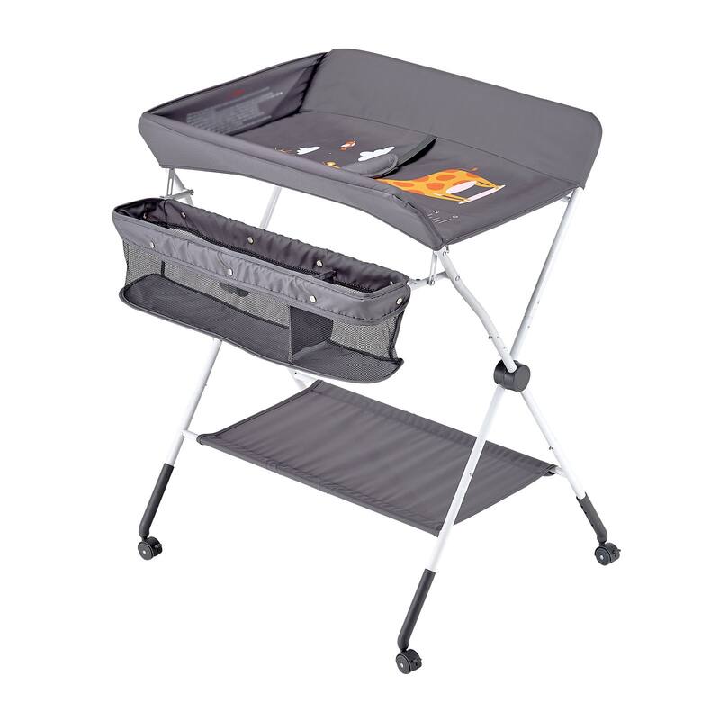 Oxford Fabric Kids Changing Table with Adjustable Height and Storage - 33.39 x 29.33 x (40.55-42.91) in - Dark Grey