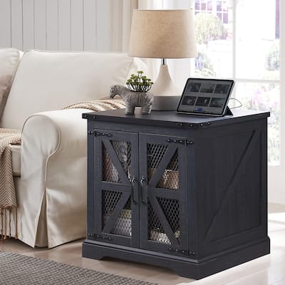 24" Farmhouse Nightstand, Wood Large Sofa Side Table, Rustic End Table - N/A