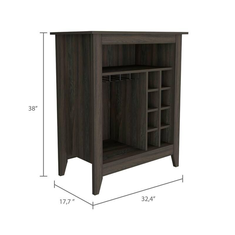 Bar Cabinet Castle, One Open Shelf, Six Wine Cubbies, Black Wengue Finish