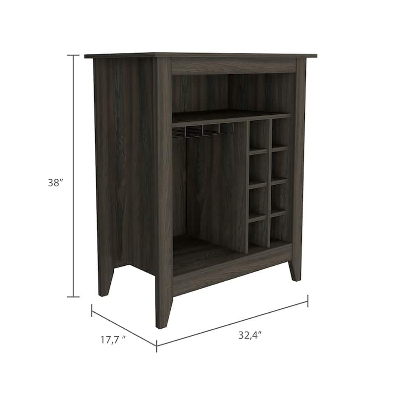 Essential Bar Cabinet, One Open Shelf, Six Built-in Wine Rack, One Drawer -Black