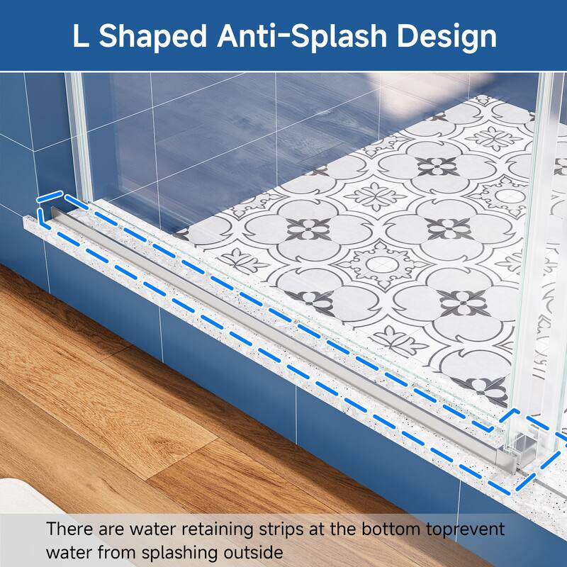 60 in. W x 72 in. H Sliding Semi-Frameless Shower Door with Tempered Glass - 60" x 72"