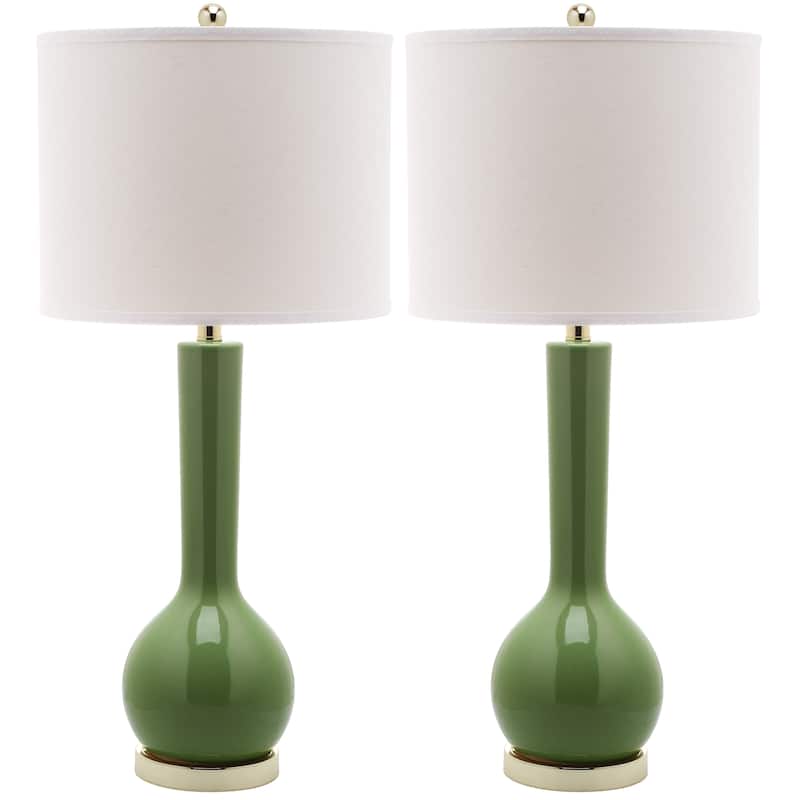 SAFAVIEH Lighting 31-inch Mae Long Neck Ceramic Green Table Lamp (Set of 2) - 14"x14"x30.5"