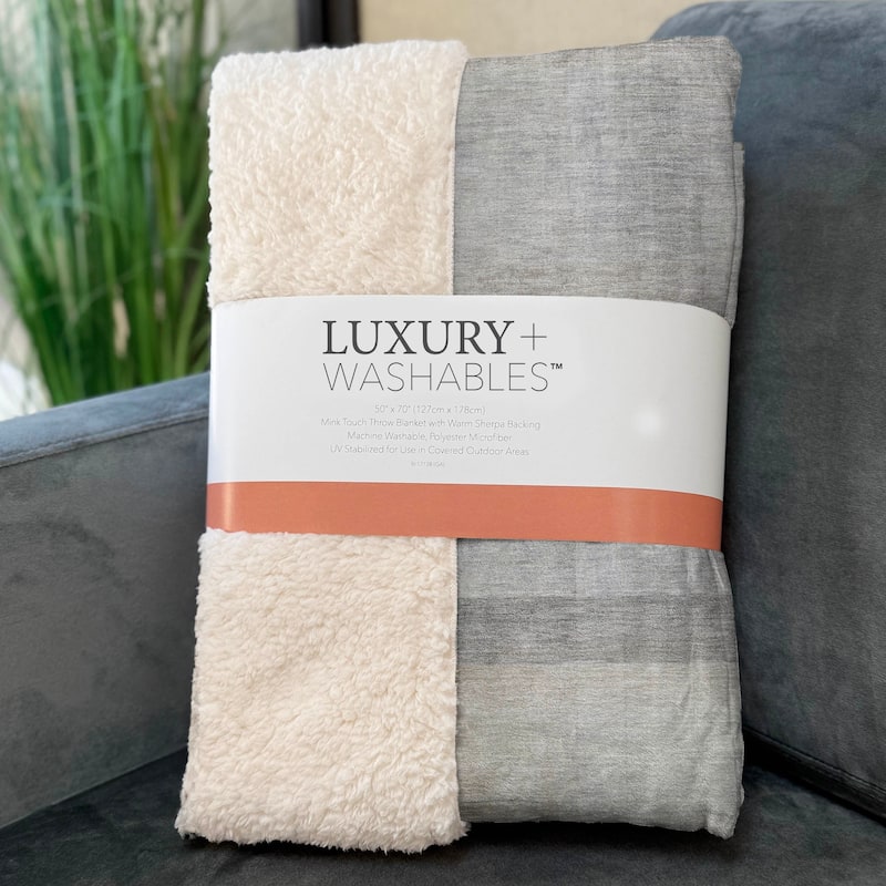 Premium Machine Washable Modern Ombre Sherpa Throw Blanket