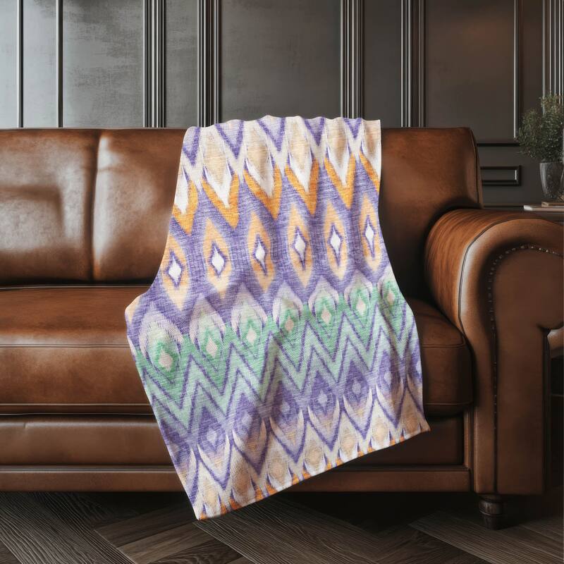 Premium Machine Washable Boho Global Sherpa Throw Blanket - Purple - 4'2" x 5'10"