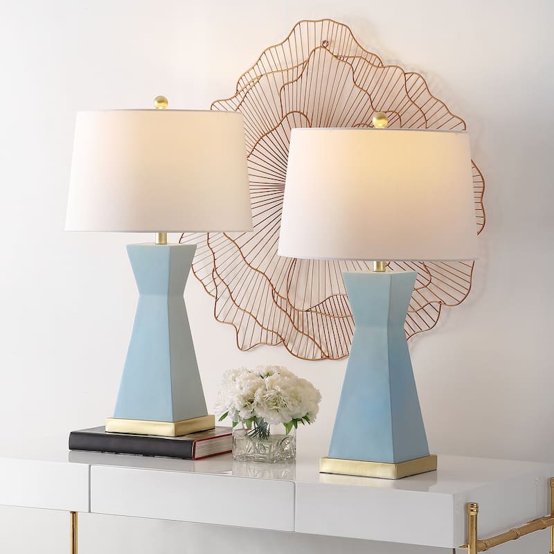 SAFAVIEH Lighting Onder 27" Table Lamp (Set of 2) - 16" W x 16" D x 27" H - Robins Egg Blue