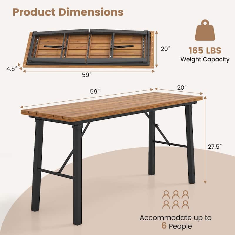 Costway Folding Picnic Table & Bench Set Dining Table with Metal Frame - See Details