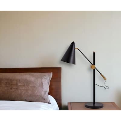 HomeRoots 26" Black Metal Swing Arm With Black Cone Shade - 9