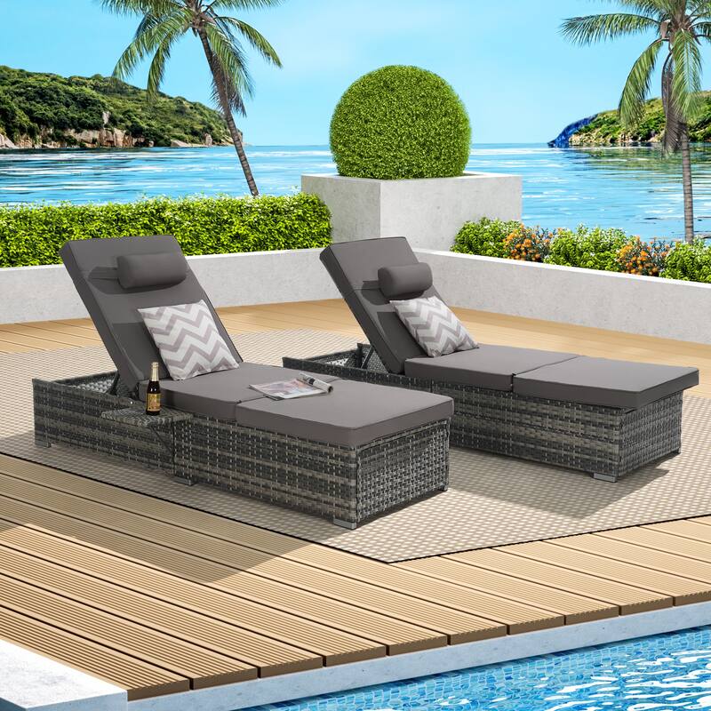 GDFStudio - Amelia Outdoor Chaise Lounge Chair Set of 2 with Adjustable Recline and Side Table for Poolside Relaxation