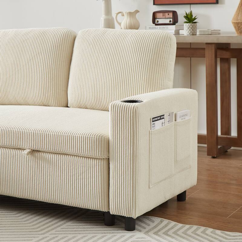 Modern Corduroy Reversible Sleeper Sofa Bed with Pullout Bed, L-Shaped Combo Sofa for Tight Spaces, Living Room, and Office
