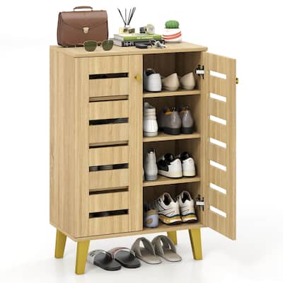Costway 4-Tier Wooden Shoe Storage Cabinet with Doors Removable - Natural - See Details